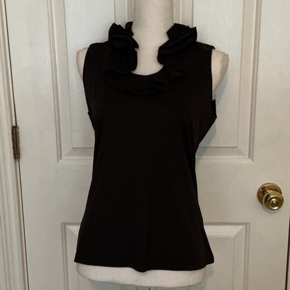J. McLaughlin Black Ruffled Sleeveless Tank
